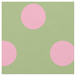 Pink polka dots on sage green background. fabric