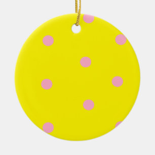 Pink polka dots on yellow ceramic tree decoration