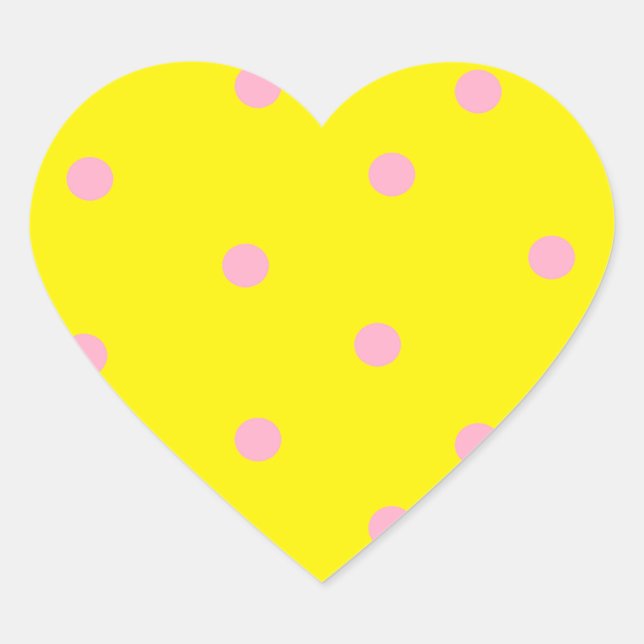 Pink polka dots on yellow  heart sticker (Front)