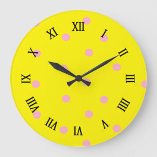 Pink polka dots on yellow large clock