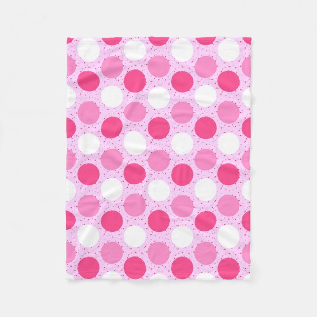 Pink polka dots pattern fleece blanket (Front)