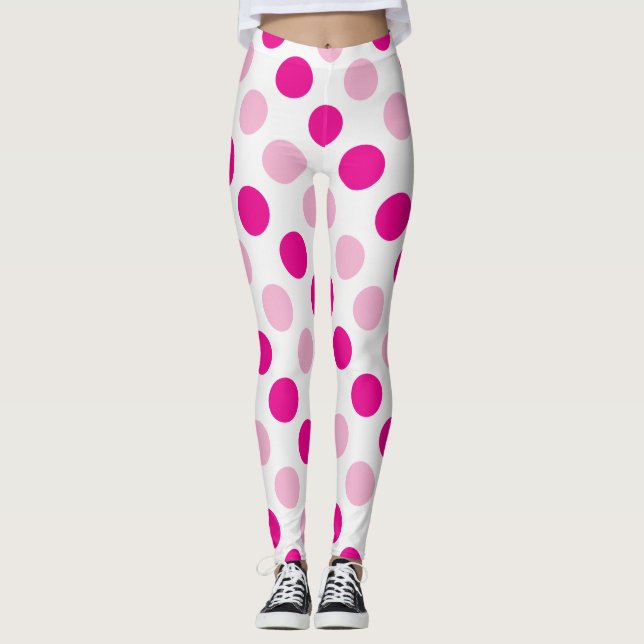 Pink polka dots pattern leggings (Front)