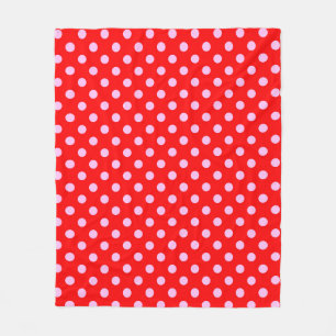 Pink Polka Dots Pattern on Red Background Fleece Blanket