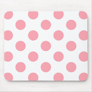 Pink Polka Dots Pattern on White Girly Mouse Mat