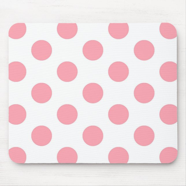 Pink Polka Dots Pattern on White Girly Mouse Mat (Front)