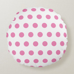 Pink polka dots pattern on white round pillow