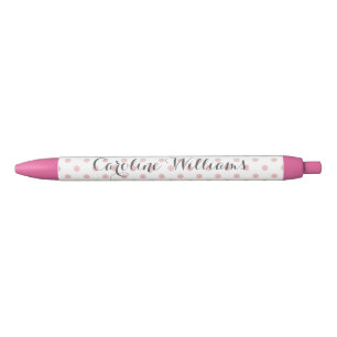 Pink Polka Dots Personalised Black Ink Pen