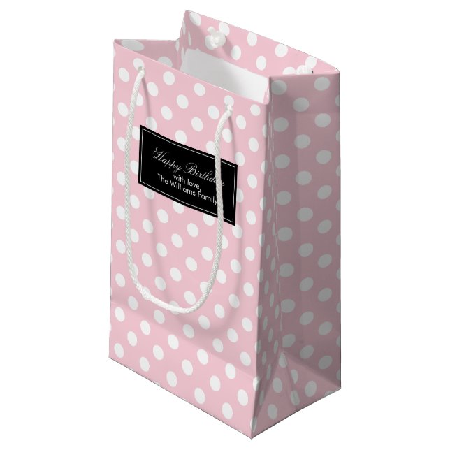 Pink Polka Dots Personalised Small Gift Bag (Front Angled)