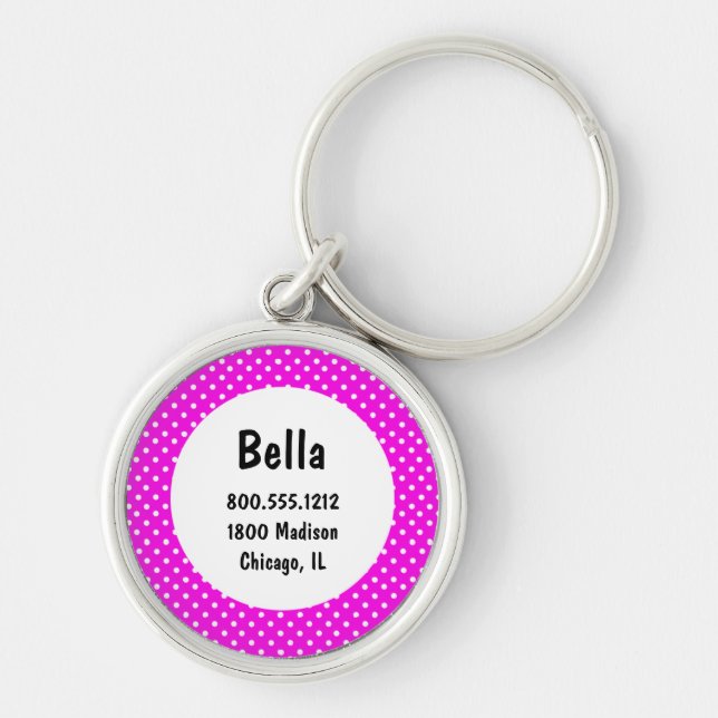 Pink Polka Dots Pet Identification Tag Key Ring (Front)