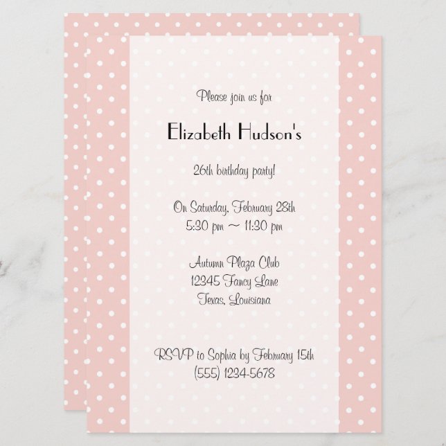 Pink Polka Dots, Polka Dot Pattern, Dots, Birthday Invitation (Front/Back)