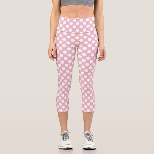 Pink Polka Dots, Polka Dot Pattern, Dots, Dotted Capri Leggings (Front)