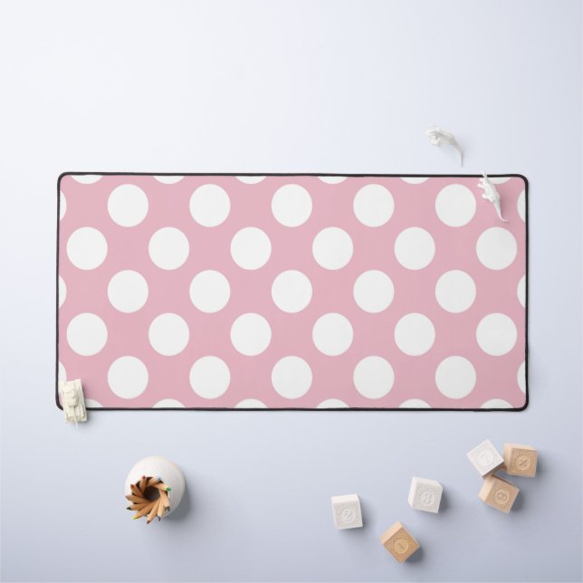 Pink Polka Dots, Polka Dot Pattern, Dots, Dotted Desk Mat (Kids Table)