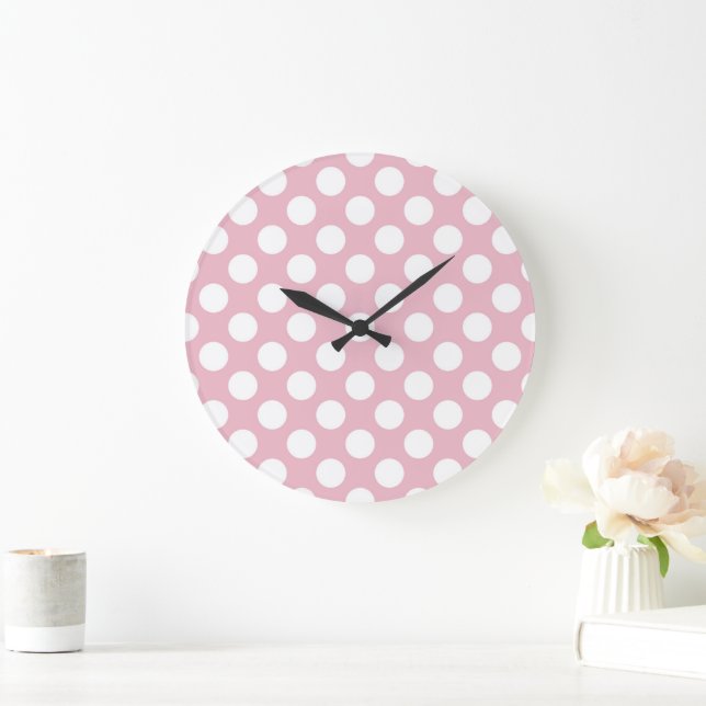 Pink Polka Dots, Polka Dot Pattern, Dots, Dotted Large Clock (Home)