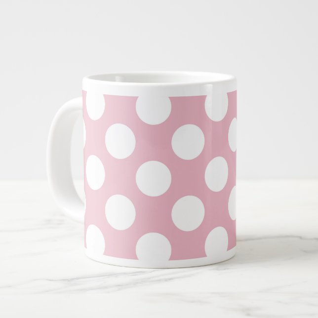 Pink Polka Dots, Polka Dot Pattern, Dots, Dotted Large Coffee Mug (Front Left)