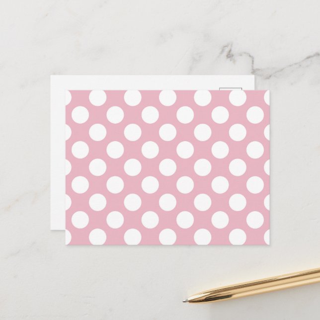 Pink Polka Dots, Polka Dot Pattern, Dots, Dotted Postcard (Front/Back In Situ)