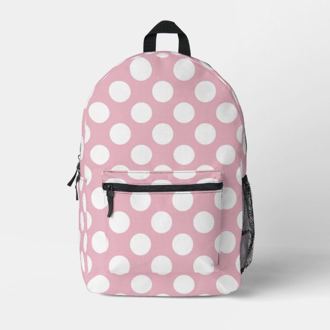 Pink Polka Dots, Polka Dot Pattern, Dots, Dotted Printed Backpack (Front)