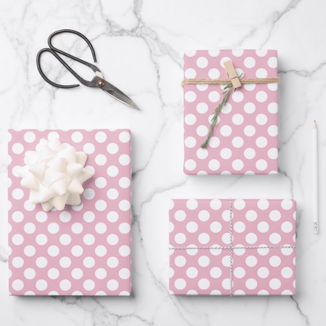 Pink Polka Dots, Polka Dot Pattern, Dots, Dotted Wrapping Paper Sheet (Front)