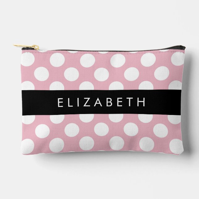 Pink Polka Dots, Polka Dot Pattern, Your Name Accessory Pouch (Front)