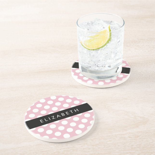Pink Polka Dots, Polka Dot Pattern, Your Name Coaster (Side)