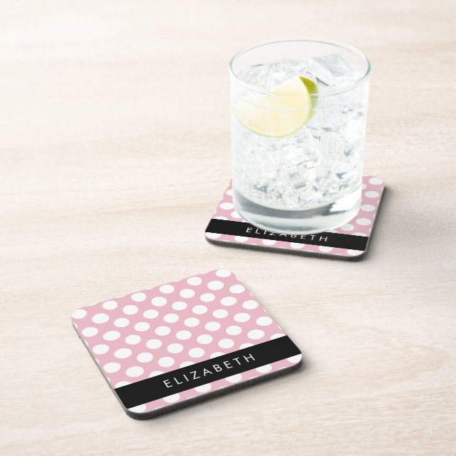 Pink Polka Dots, Polka Dot Pattern, Your Name Coaster (Right Side)