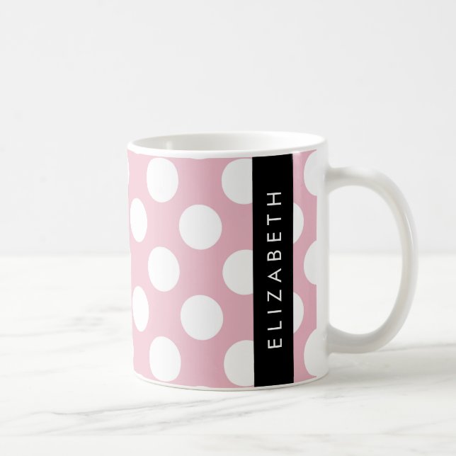Pink Polka Dots, Polka Dot Pattern, Your Name Coffee Mug (Right)