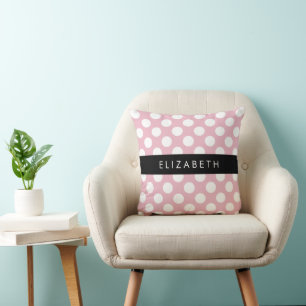 Pink Polka Dots, Polka Dot Pattern, Your Name Cushion