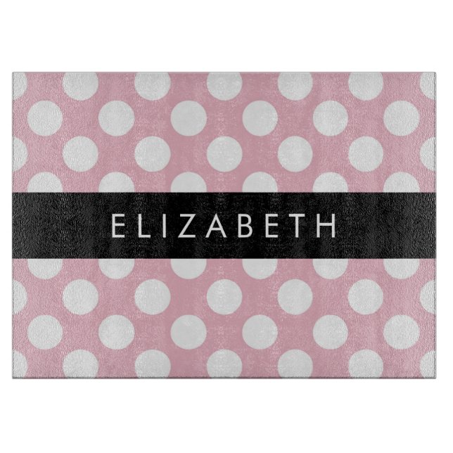 Pink Polka Dots, Polka Dot Pattern, Your Name Cutting Board (Front)