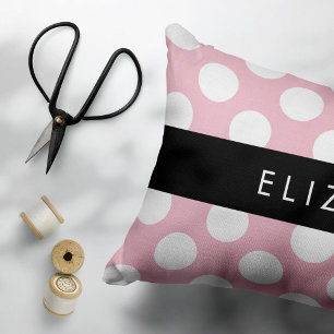 Pink Polka Dots, Polka Dot Pattern, Your Name Decorative Cushion