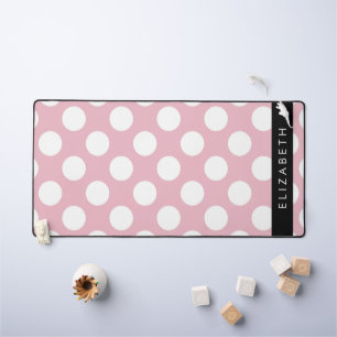 Pink Polka Dots, Polka Dot Pattern, Your Name Desk Mat