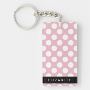 Pink Polka Dots, Polka Dot Pattern, Your Name Key Ring
