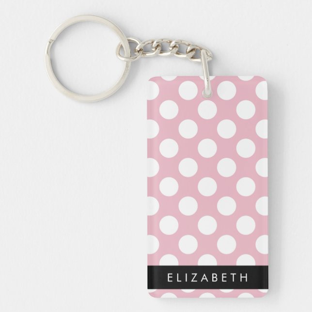 Pink Polka Dots, Polka Dot Pattern, Your Name Key Ring (Front)
