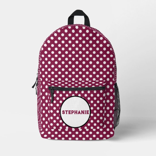 Pink polka dots printed backpack (Front)