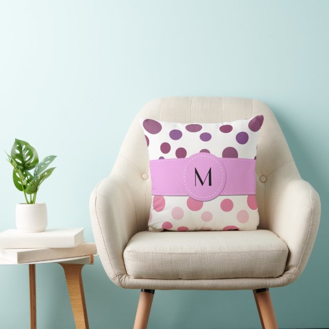 Pink Polka Dots, Purple Polka Dots, Dots, Monogram Cushion (Chair)