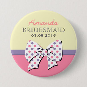 Pink Polka Dots Ribbons and Bows BridesmaidButton 7.5 Cm Round Badge