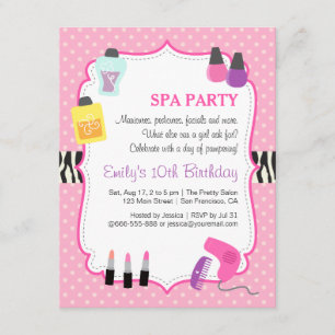Pink Polka Dots, Spa Birthday Party Invitation