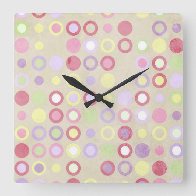 Pink Polka Dots Square Wall Clock (Front)
