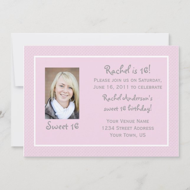 Pink Polka Dots Sweet 16 Birthday Invitation (Front)