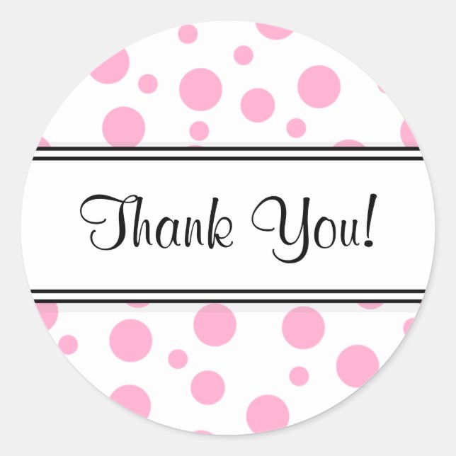 Pink Polka Dots Thank You Classic Round Sticker (Front)