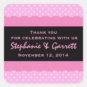 Pink Polka Dots Thank You Double Lace Wedding V04 Square Sticker