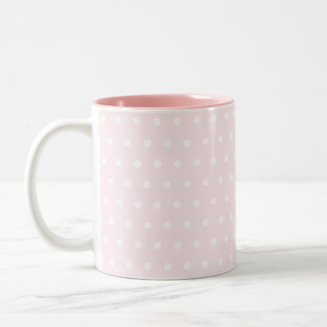 Pink Polka Dots Two-Tone Coffee Mug (Left)