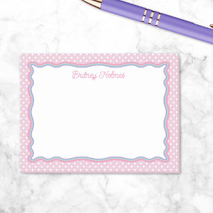 Pink Polka Dots & Wavy Frame Add Name Post-it Notes