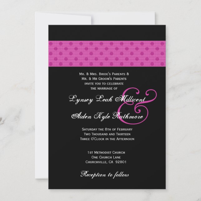 Pink Polka Dots Wedding Monogram Invitation (Front)