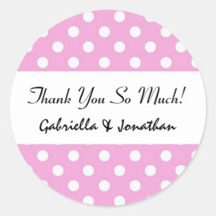 Pink Polka Dots Wedding Thank You Classic Round Sticker