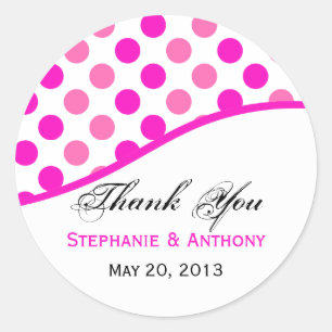Pink Polka Dots Wedding Thank You Classic Round Sticker
