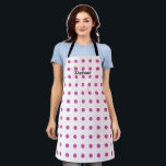 Pink Polka Dots White Black Custom Name Stylish Apron<br><div class="desc">Designed with pink polka dot patterns in white background with text template for name,  this is available in different sizes to choose from! You may choose different colours as you like!</div>