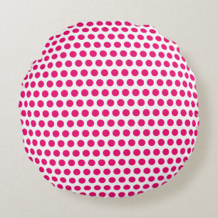 Pink Polka Dots White Custom Colours Cute Pretty Round Cushion