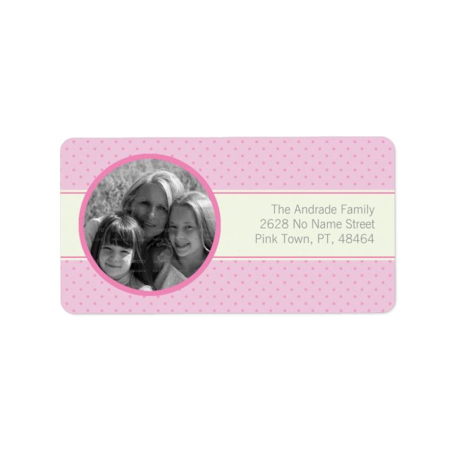 Pink Polka Dots White Stripe Custom Photo Template Label (Front)