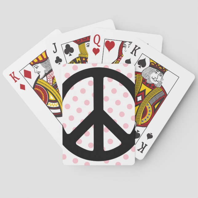 Pink Polka Dots with Black Peace Symbol Playing Cards (Back)