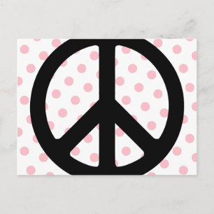 Pink Polka Dots with Black Peace Symbol Postcard