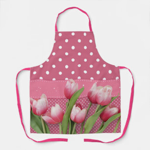 Pink Polka Dots with Pretty  Pink Tulips, Apron
